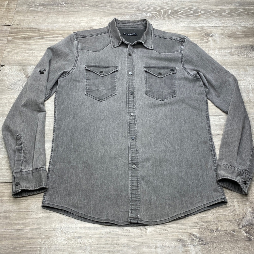 The Touch Mens Shirt Size XXL Gray Cotton Blend Long Sleeve Button Up Western